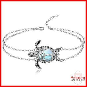Sterling Silver Turtle Ankle Bracelet with Moonstone Tree of Life